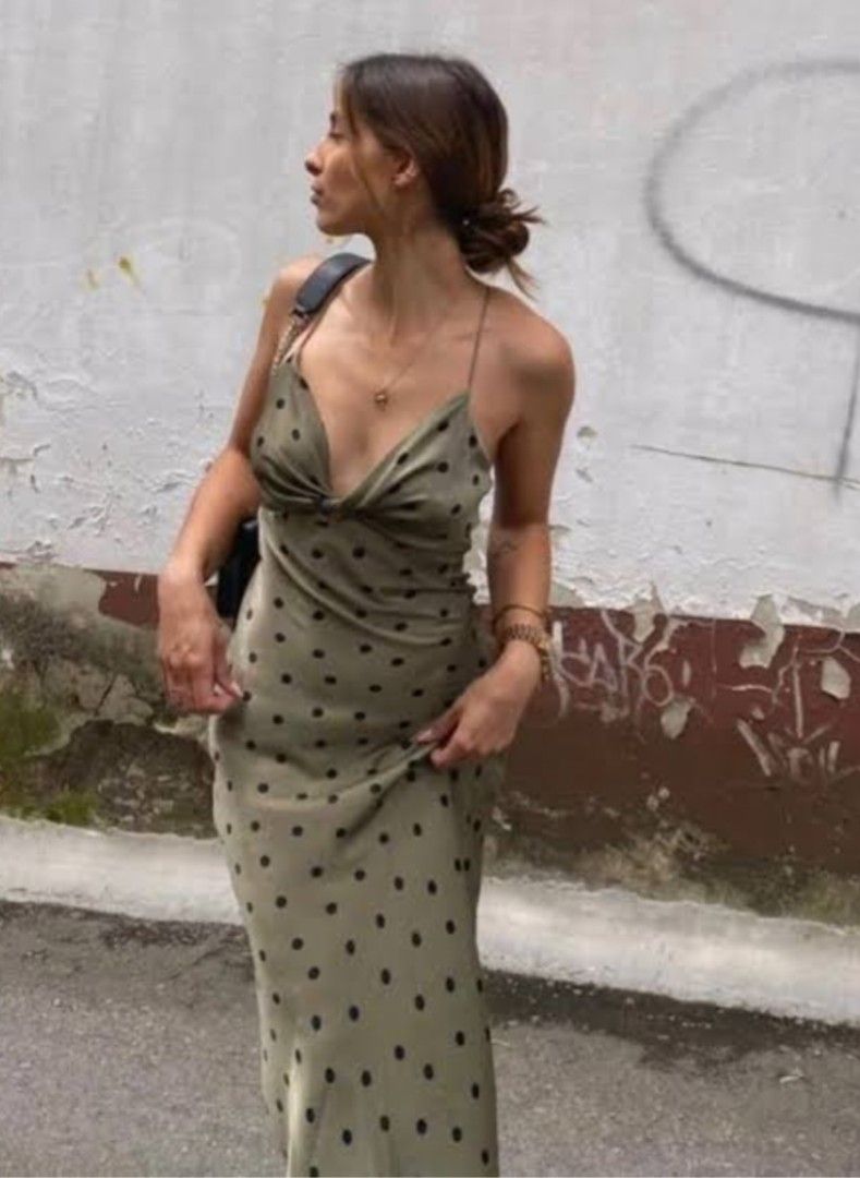 Olive green polka dot sales dress