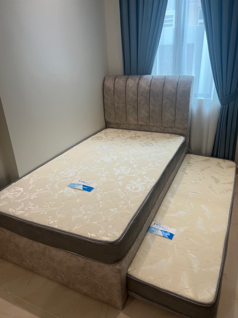 Pull out bedframe + mattress (super single + single) Katil dan Tilam