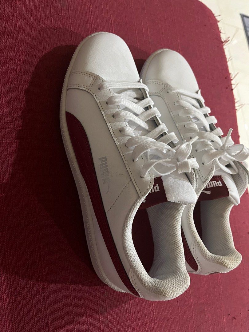 PUMA Unisex Smash Leather Shoes White Red Women s Fashion