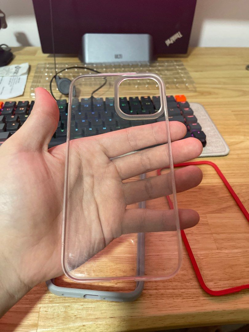 Rhinoshield Mod Case iphone 12 pro max (Category: Cases & Sleeves) located in Singapore. Submitted by guangming_ (Listing ID 1271388744, Image 3). Description: iphone 12 pro max navy and grey bumper plus 1 red rim and transparent backplate.