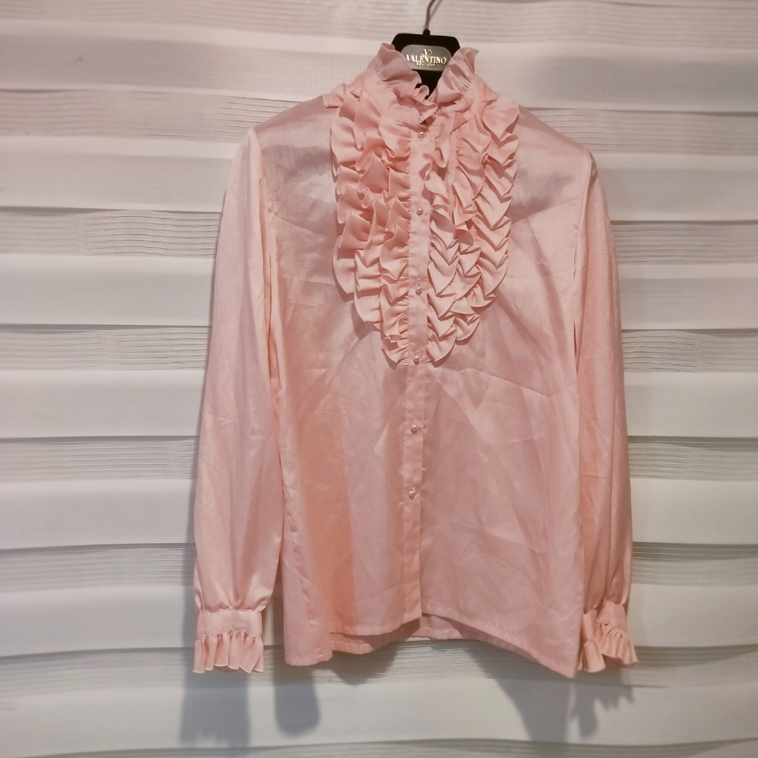 Salmon pink lolita raffled longsleeves, Women's Fashion, Tops ...