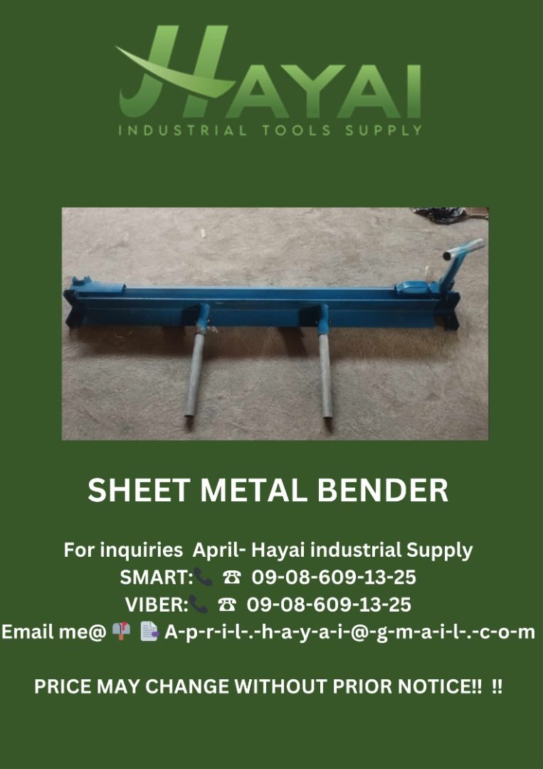 Sheet metal bender (Category: Construction Tools & Equipment) located in Caloocan City. Submitted by aprilv96843328 (Listing ID 1271238415, Image 1). Description: Sheet metal bender Specs: 0.8mm PRICE: 11,875 For inquiries April- Hayai industrial Supply 📞 ☎ 0-9-0-8-6-0-9-1-3-2-5 Email me@ 📫 📑 A-p-r-i-l-.-h-a-y-a-i-@-g-m-a-i-l-.-c-o-m PRICE MAY CHANGE WITHOUT PRIOR NOTICE‼️ ‼️ .
