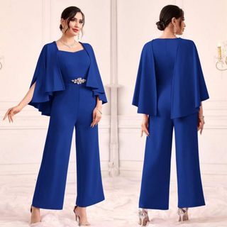 SHEIN Modely navy blue cloak sleeve drape wide leg semi formal elegant classy party evening jumpsuit (MEDIUM)