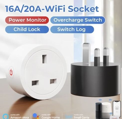 WiFi Smart Socket 20A Smart Plug WiFi Socket Power Monitor Remote Control  Works with Alaxa Google