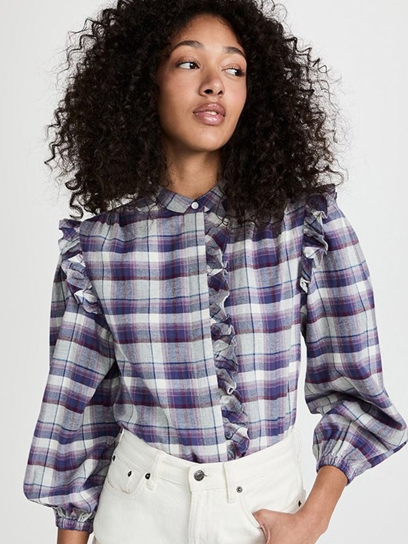 Plaid sales ruffle shirt