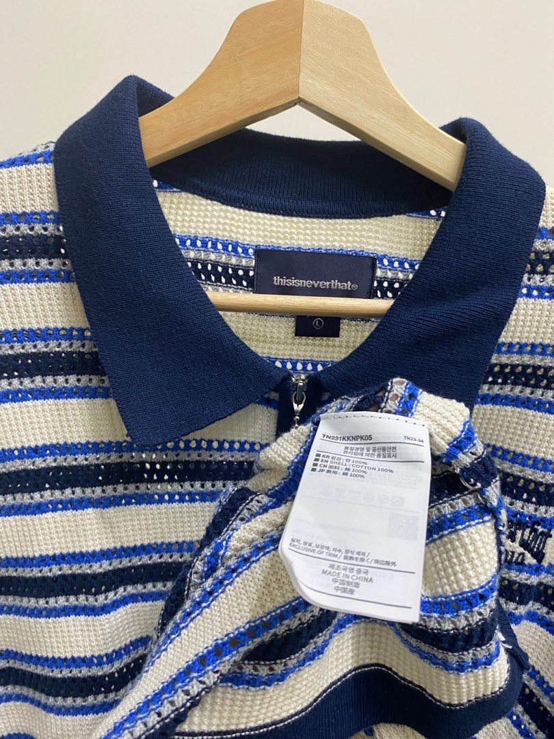 SS23 THISISNEVERTHAT Stripe Knit Polo Ivory L號, 他的時尚
