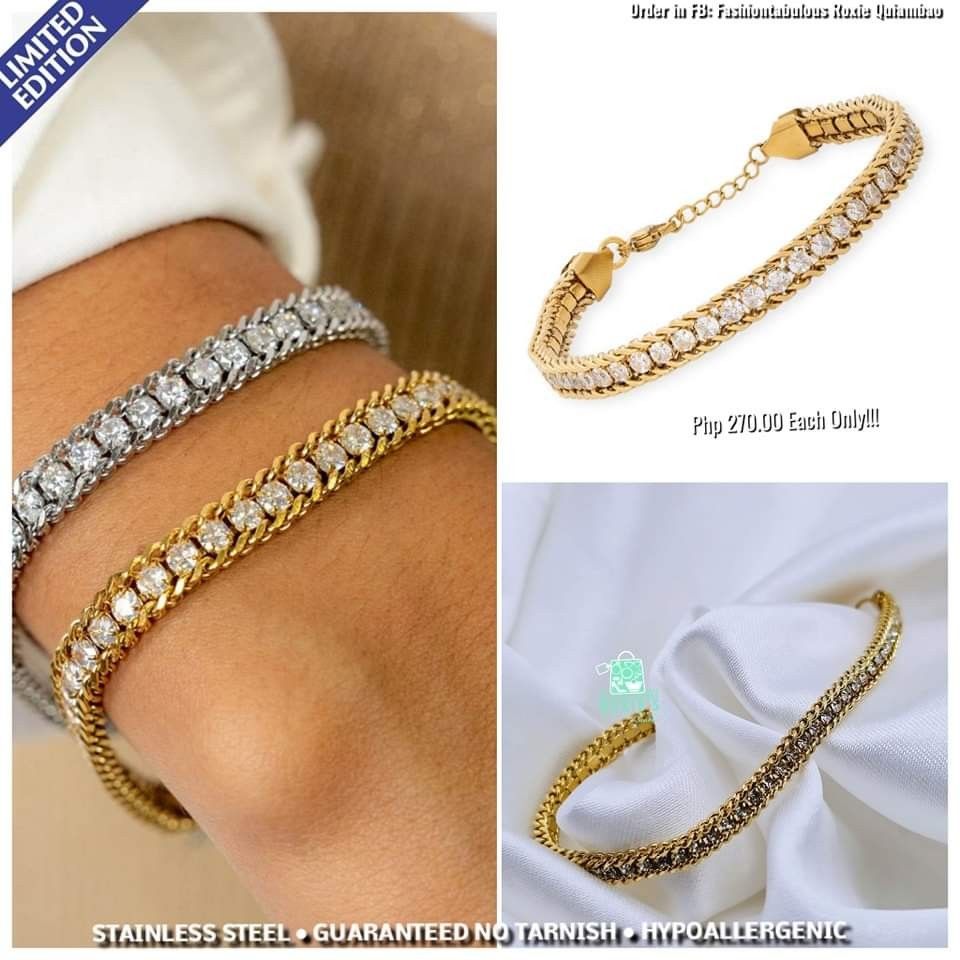 STAINLESS STEEL TENNIS BALL BRACELET, Women's Fashion, Jewelry