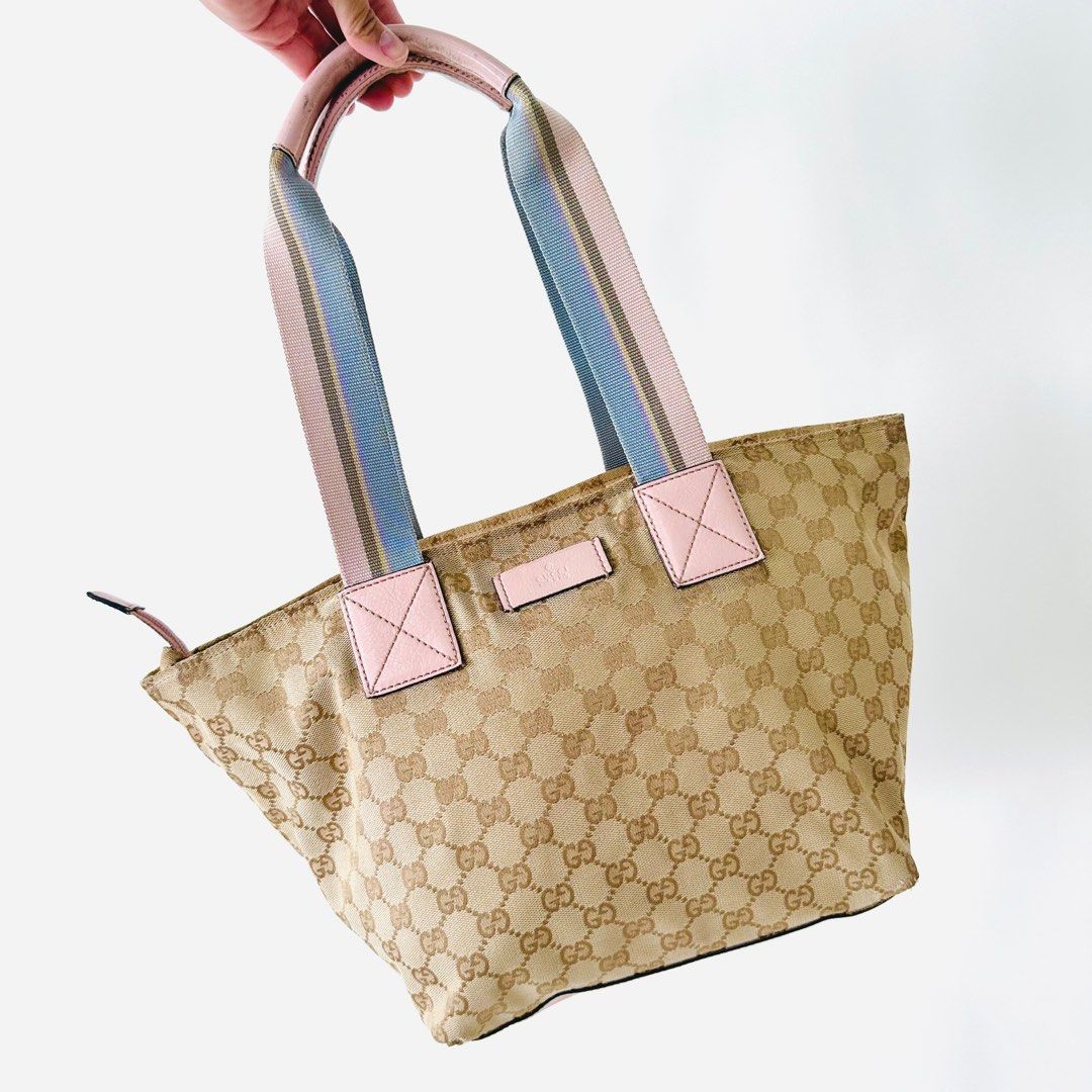 STEAL Gucci Beige Pink GG Monogram Logo Bucket Shopper
