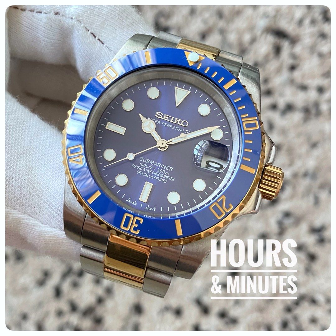 Steel Gold Submariner Blue automatic watch Seiko mod Men s