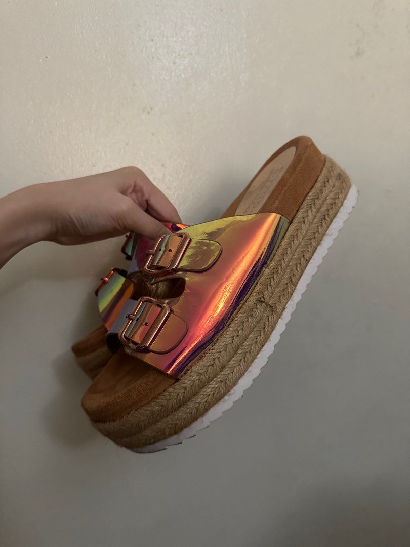 Syrup hologram espadrille wedge sandals Women s Fashion Footwear Sandals on Carousell