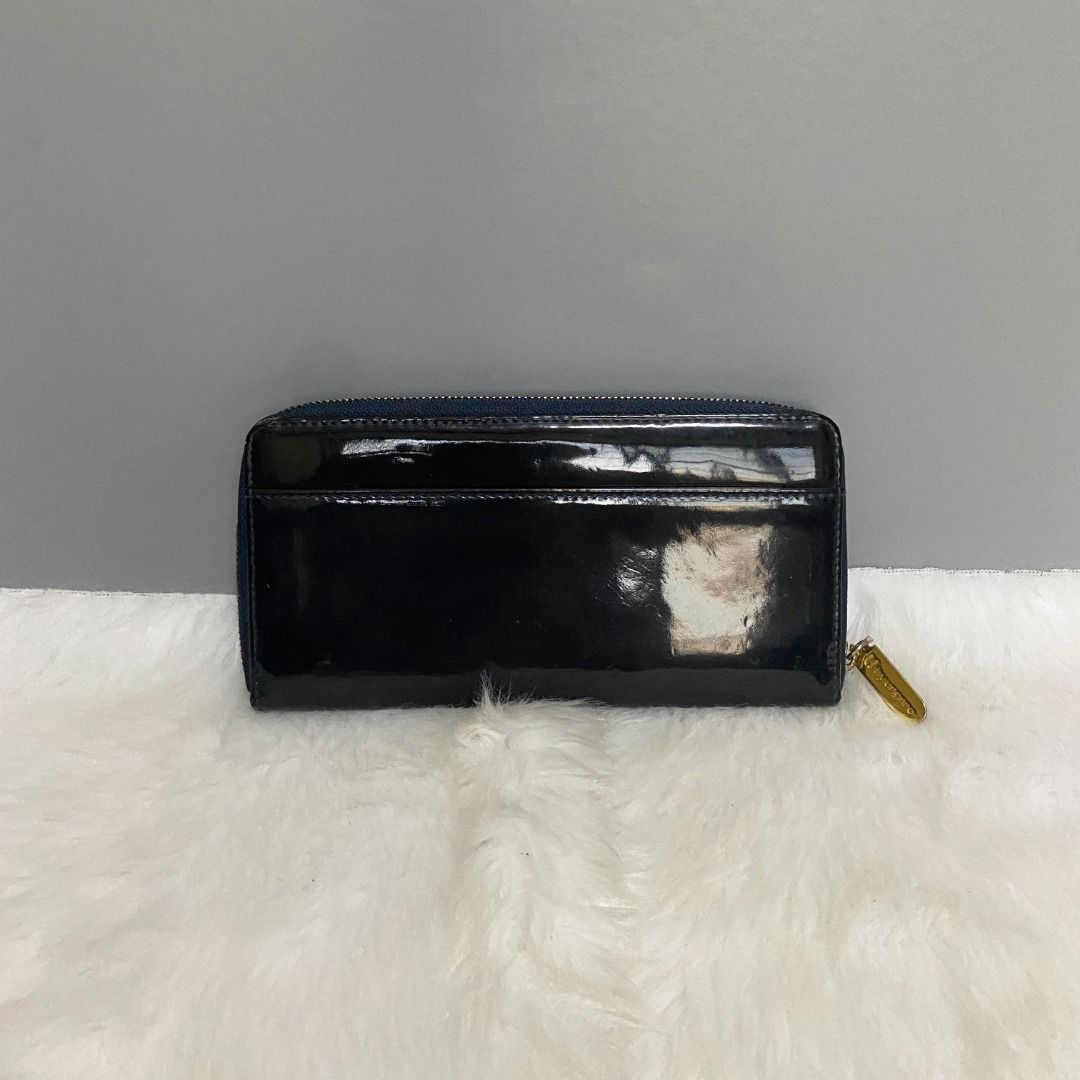 U by Ungaro Black Patent Leather Zip Wallet, Women's Fashion, Bags ...
