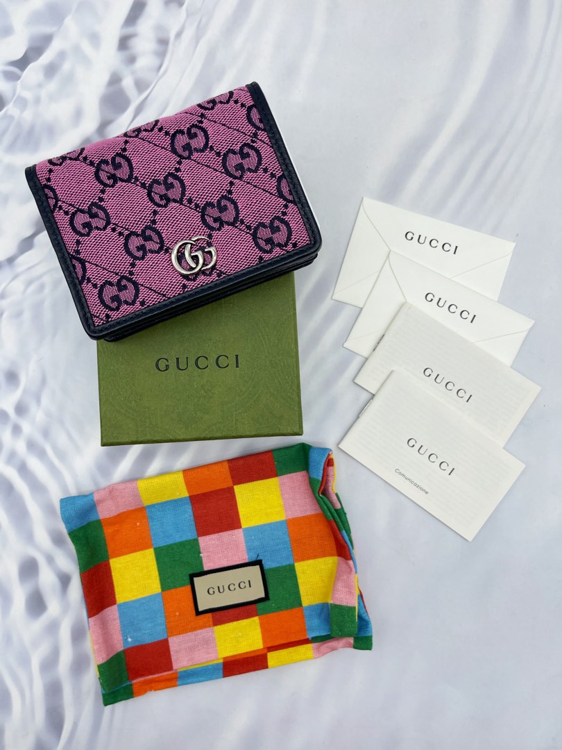 UNUSED GUCCI GG MARMONT MULTICOLOR CANVAS COMPACT WALLET FULL SET
