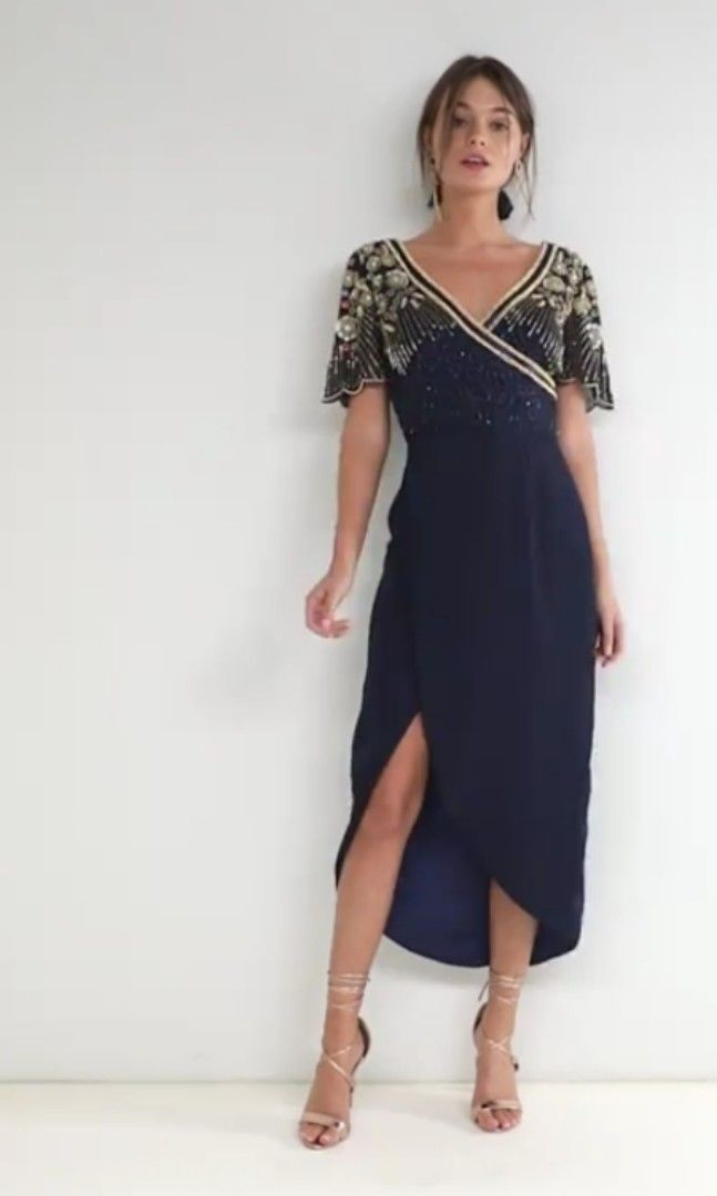 Virgos lounge julisa embellished wrap midi dress hot sale