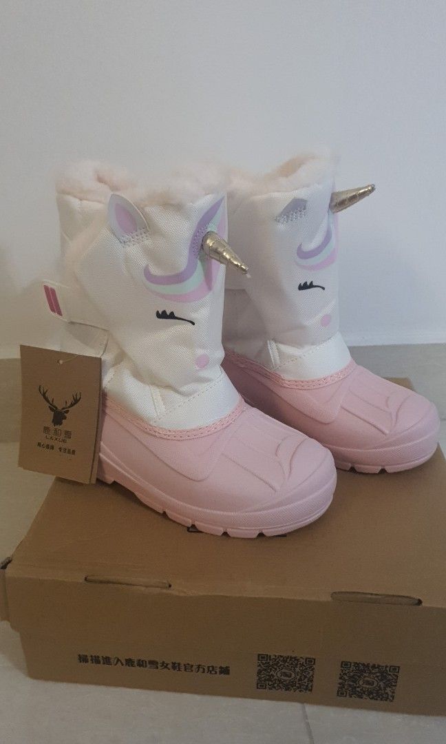 Winter boots shoes Pink Kid Girl Unicorn