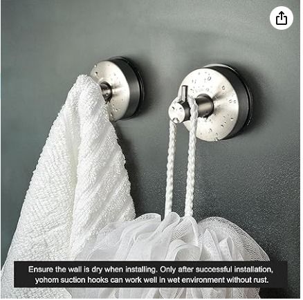 YOHOM Suction Cup Hooks Shower Towel Holder Stainless Steel Vacuum Bath  Coat Hook Bathroom Kitchen Hanging Rack Bathrobe Loofah Robe Hanger No  Drill Brushed Finish 2pcs (CL0516), Furniture & Home Living, Bathroom