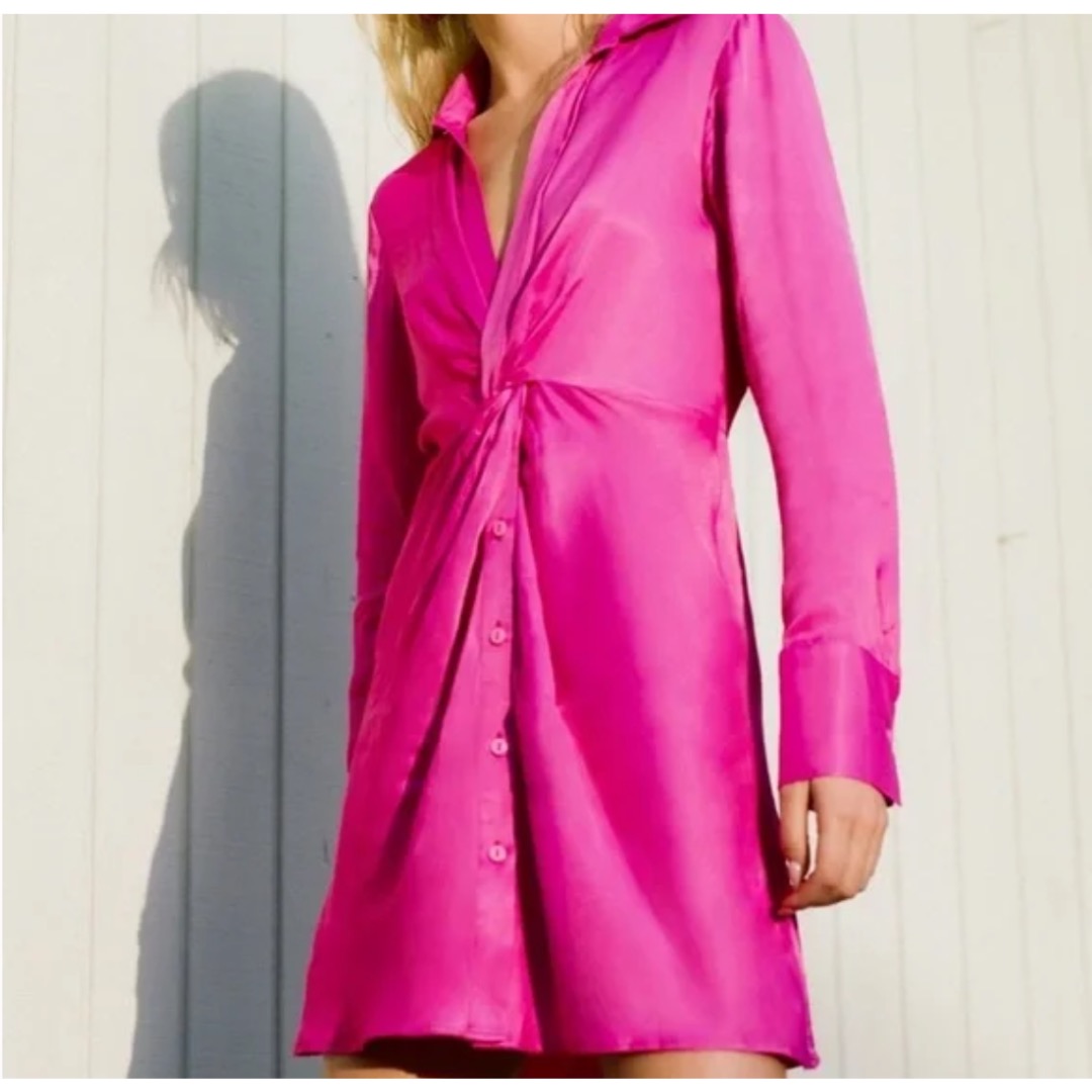 Zara Pink Silk Coat Zara Bomber Pink Oversized Jacket Satin Effect
