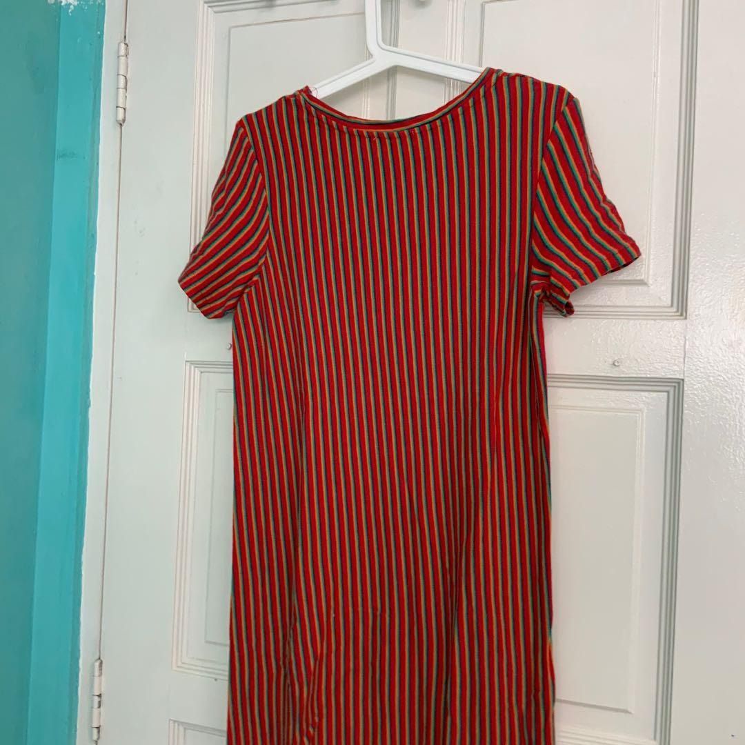 White rainbow stripe t shirt dress outlet