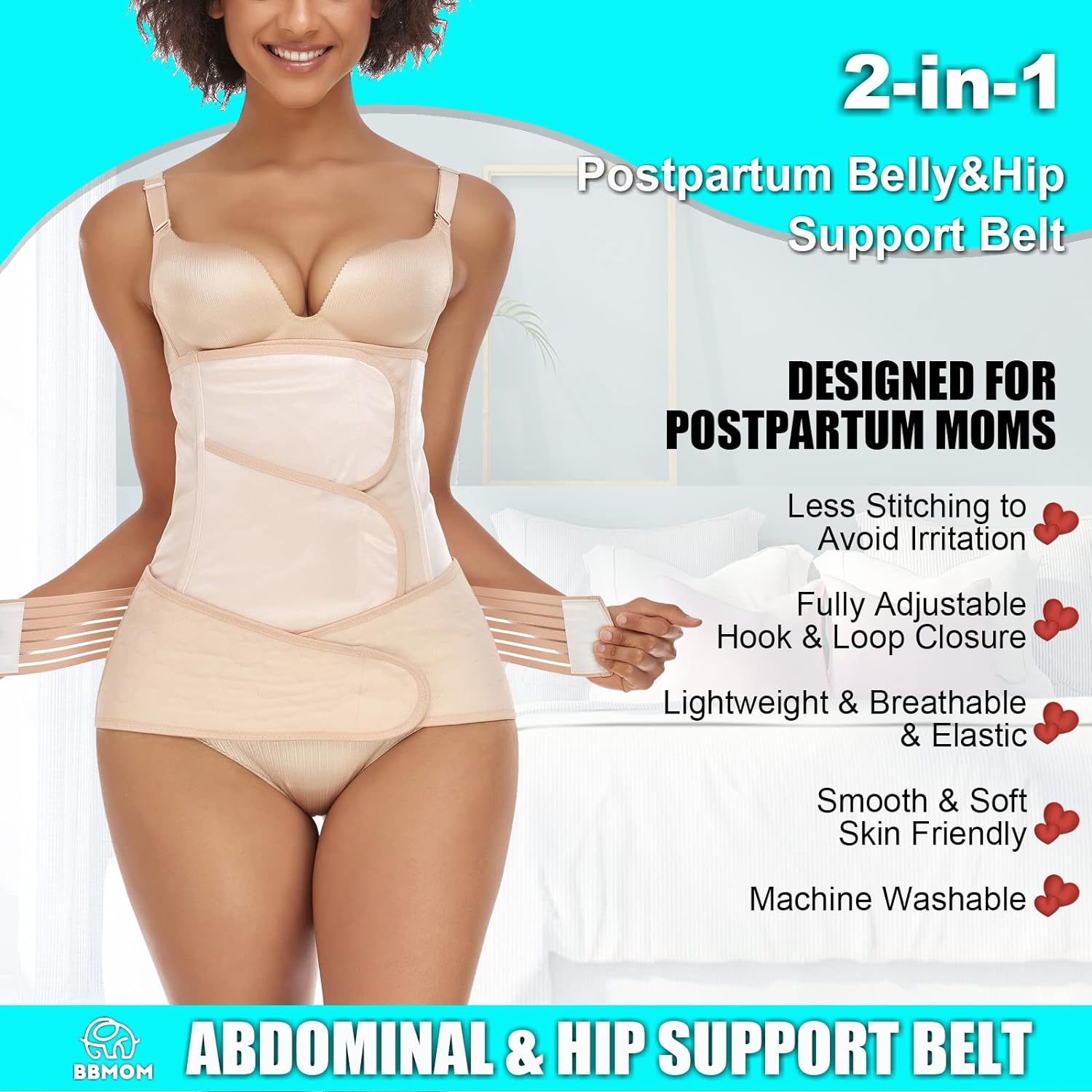 Postpartum Belly Wrap Band 3 in 1 Belt, C Section Girdle Support Recovery  Waist Pelvis Binder Postnatal Body Shapewear (Beige, Large)