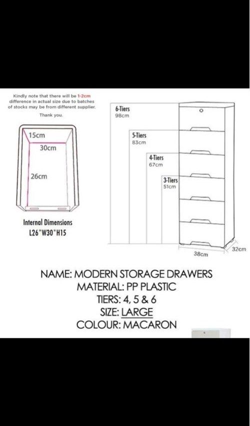 4 tiers drawer (67cm) with wheels, Furniture & Home Living, Home ...