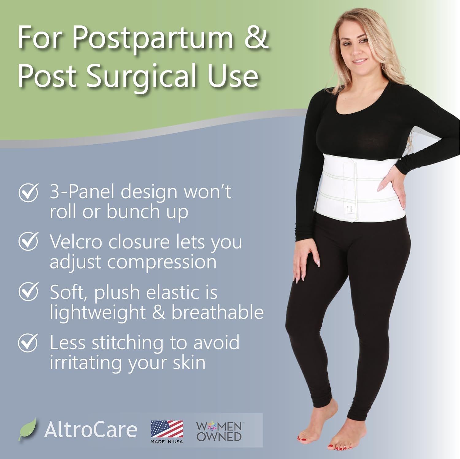 AltroCare 3 Panel, 9" high Postpartum Abdominal Binder, Stretches to