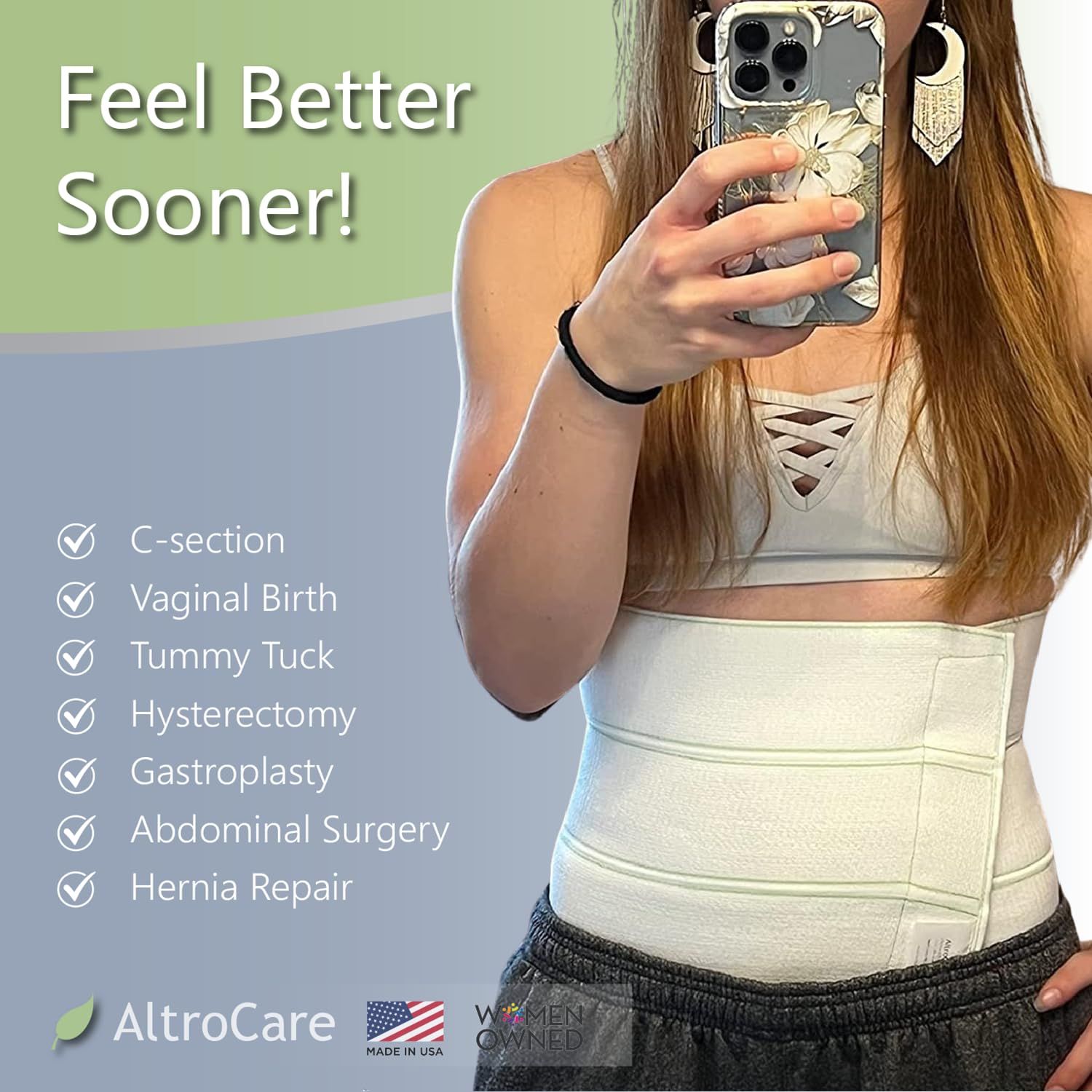 AltroCare 3 Panel, 9" high Postpartum Abdominal Binder, Stretches to