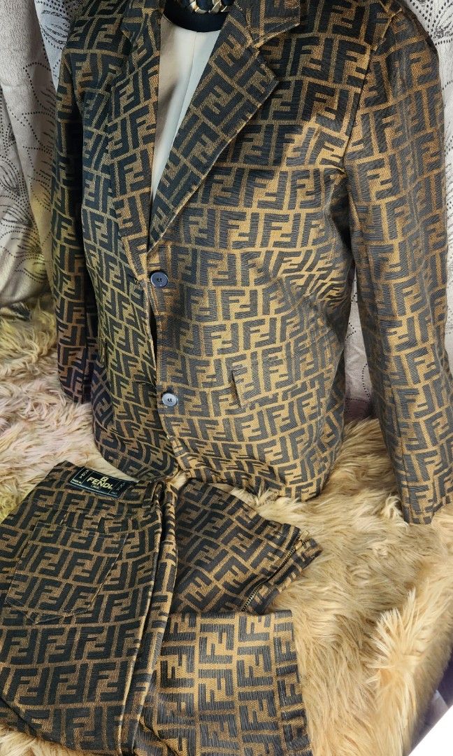 Auth fendi coat and long pants 1 set monogram FF