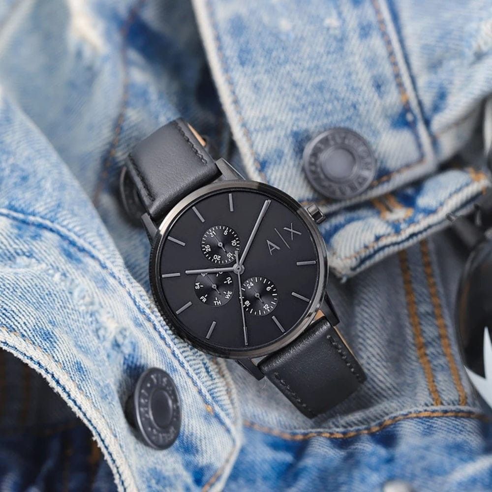 BNIB UP 309 AX 2719 Armani Exchange Gorgeous Men Watch Black leather