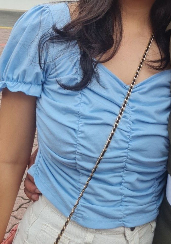 Baby blue ruffle blouse