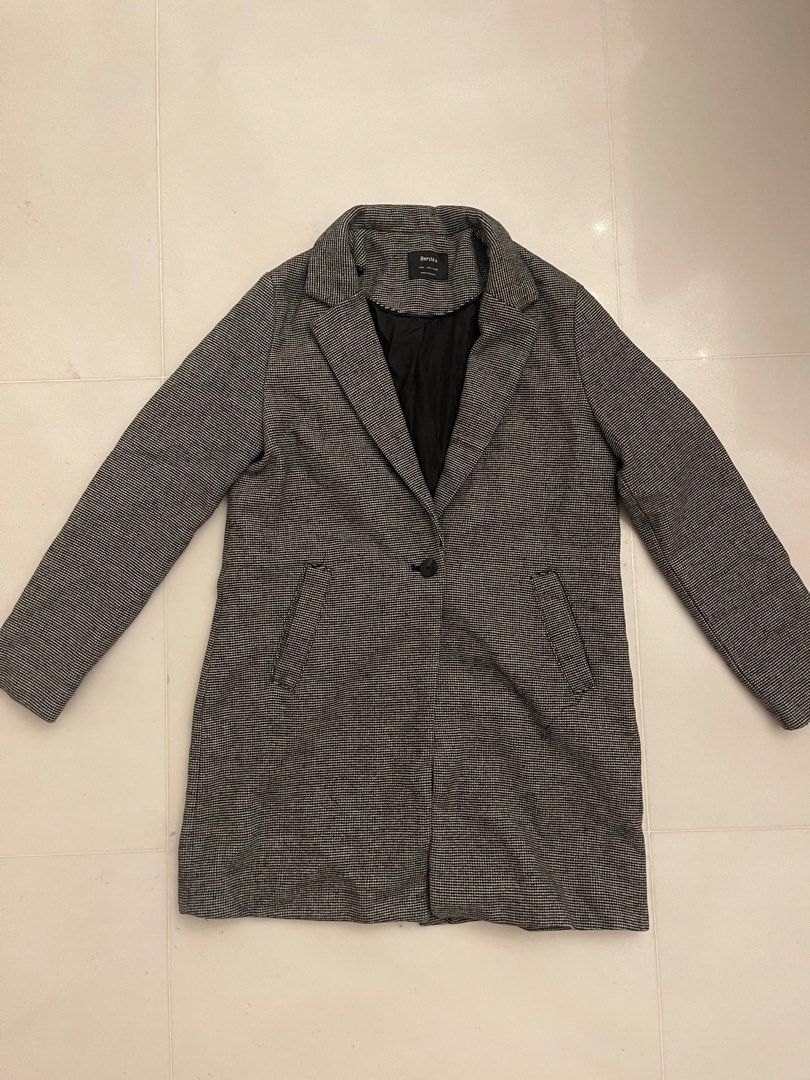 Bershka Grey Houndstooth Long Coat