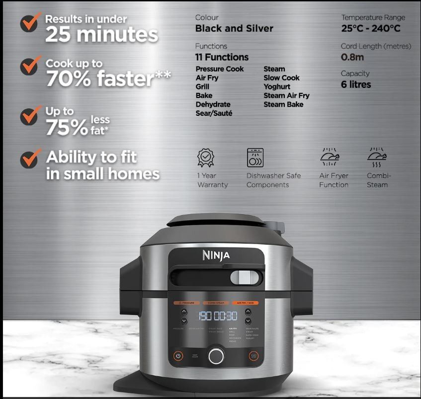 BN Ninja OL550 Ninja Foodi 11 in 1 SmartLid Multi cooker latest model in one pot Electric Pressure cooker Bake Roast Dehydrate Slow Cooker Air