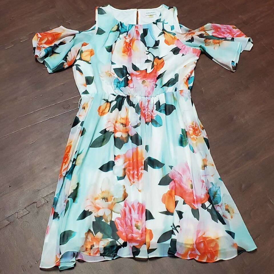 Calvin klein floral deals off the shoulder dress