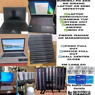 🔊🔊🔊Bumibili Po Ako nG Sirang Laptop Or Good Laptop 💸💸💻💻

( Company/Office
Full Out ) 

➡️ Laptop Corei3/ Corei5/ Corei7
➡️ Ryzen 3/5/7
➡️ MacBook Air/Pro
➡️ Gaming TUF

PWEDE ISAHAN Or MARAMIHAN 

Pm Sa Meron ❗❗❗