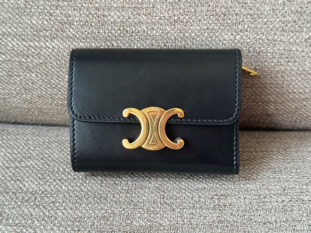 Celine compact wallet with coin triomphe in shiny calfskin black Luxury Bags Wallets on Carousell
