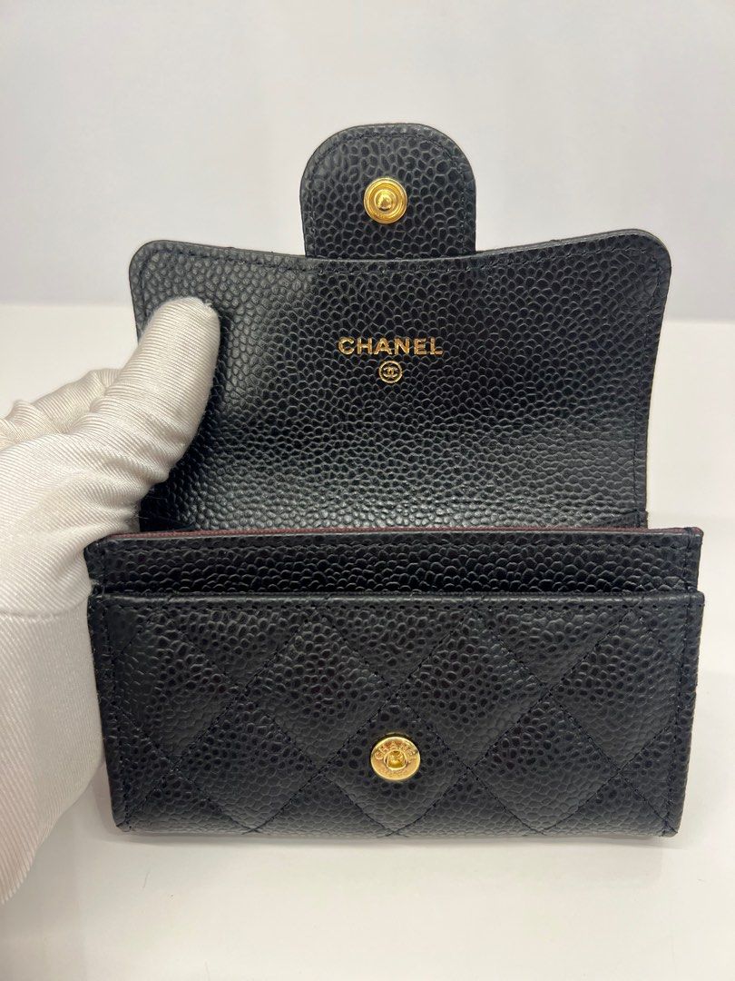 CHANEL 25S CLASSIC FLAP CARD HOLDER 11 IN IVORY CAVIAR GOLD HARDWARE