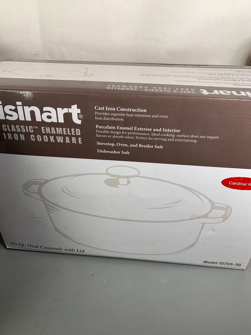  Cuisinart Chef's Classic Enameled Cast Iron 5-1/2-Quart Oval  Covered Casserole, Cardinal Red: Cast Iron Enamel Dutch Oven Cuisinart:  Home & Kitchen