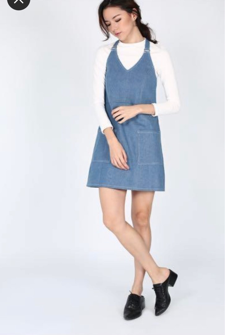 White denim pinafore outlet dress