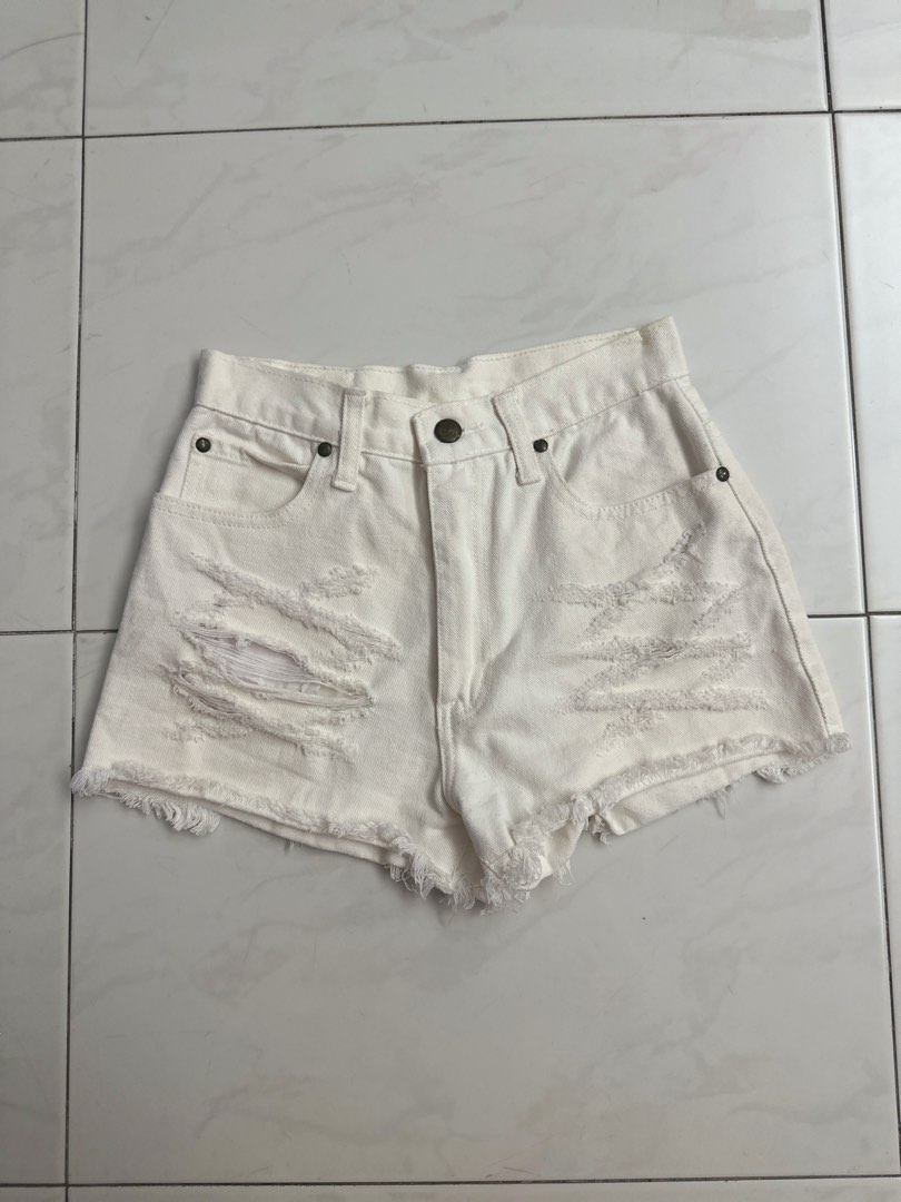 Frayed white shorts hot sale