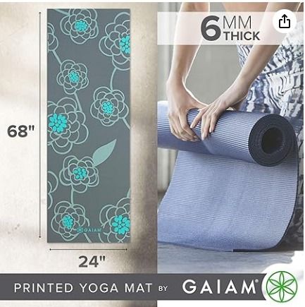 Gaiam Yoga Mat Premium 6mm Print Extra Thick Non Slip Exercise
