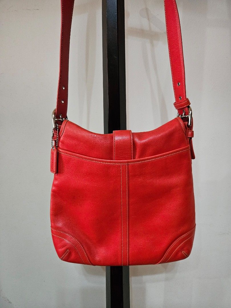 Good Sized Classic Leather Coach Sling Bag in Bright Red