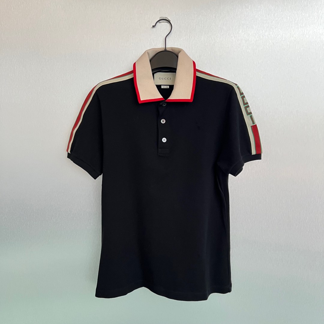 Black gucci stripe polo shirt sale