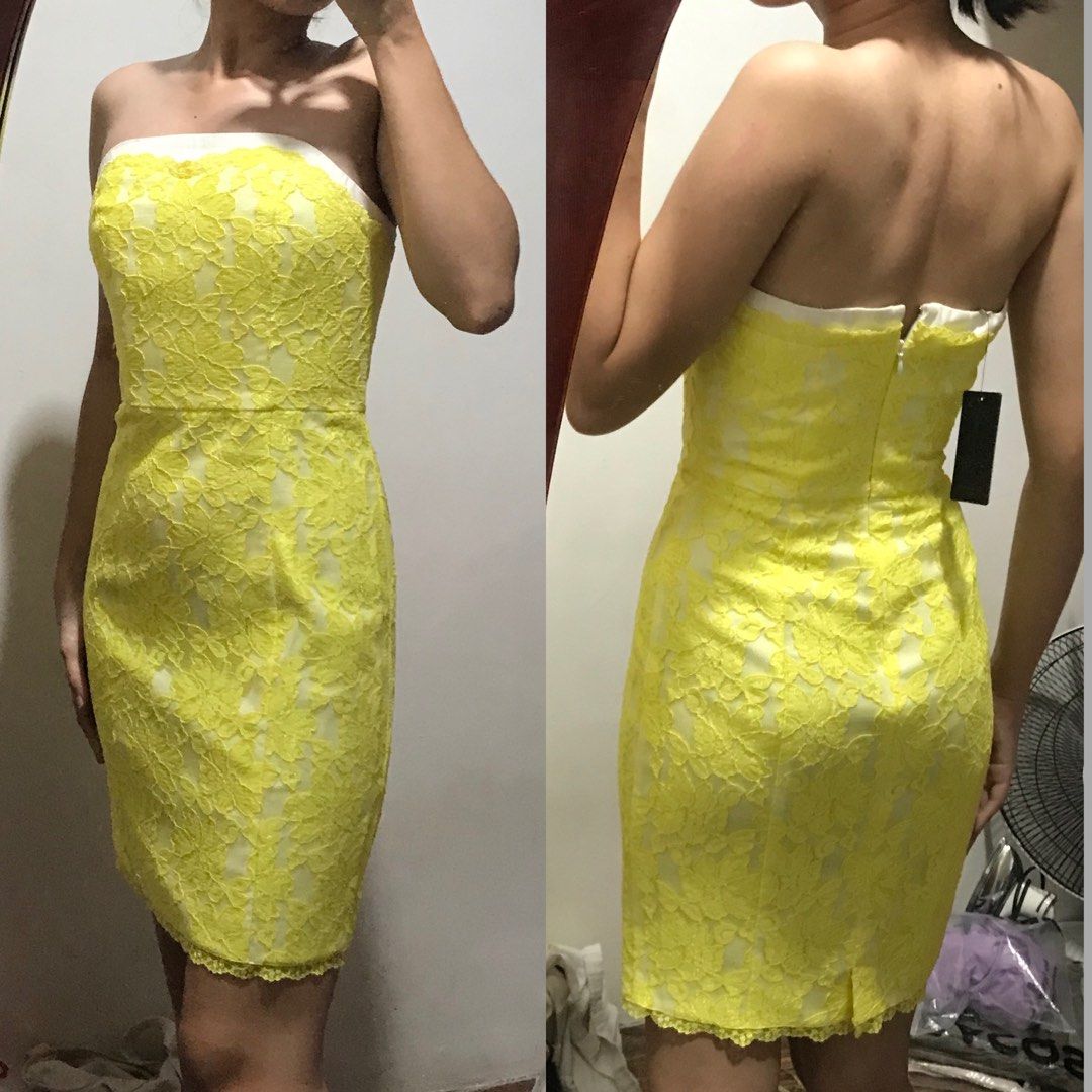 GUESS YELLOW LACE TUBE CORSET BONING MINI CLASSY DRESS Women s Fashion Dresses Sets Dresses on Carousell