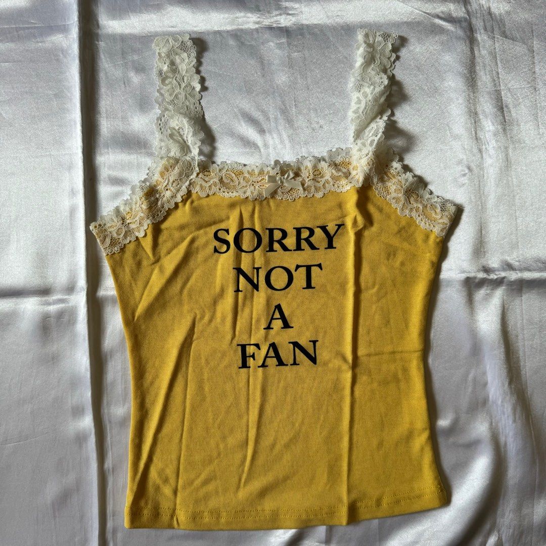 INSTOCK yellow white laced ribbon cami top