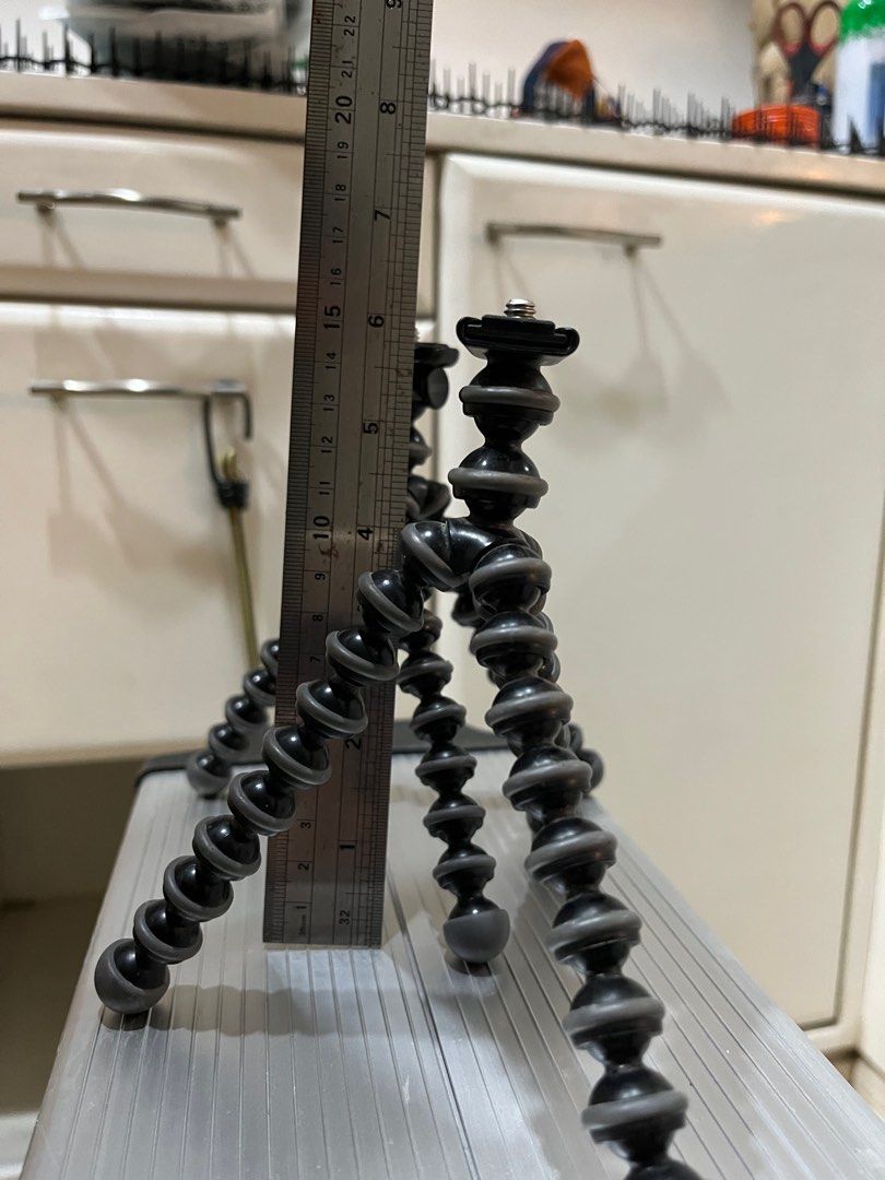 Joby Gorillapod (Category: Tripods & Monopods) located in Pasig City. Submitted by joey_b (Listing ID 1271612513, Image 2). Description: Selling small gorilla pod. See pic with ruler for size reference.. Good for smart phones 2 units. Price per piece. Pls read description for issues First unit is in good condition. Some loose joints on the legs. Original smartphone clip - P150 One unit has a loose “head” joint. And just a random smartphone clip. 