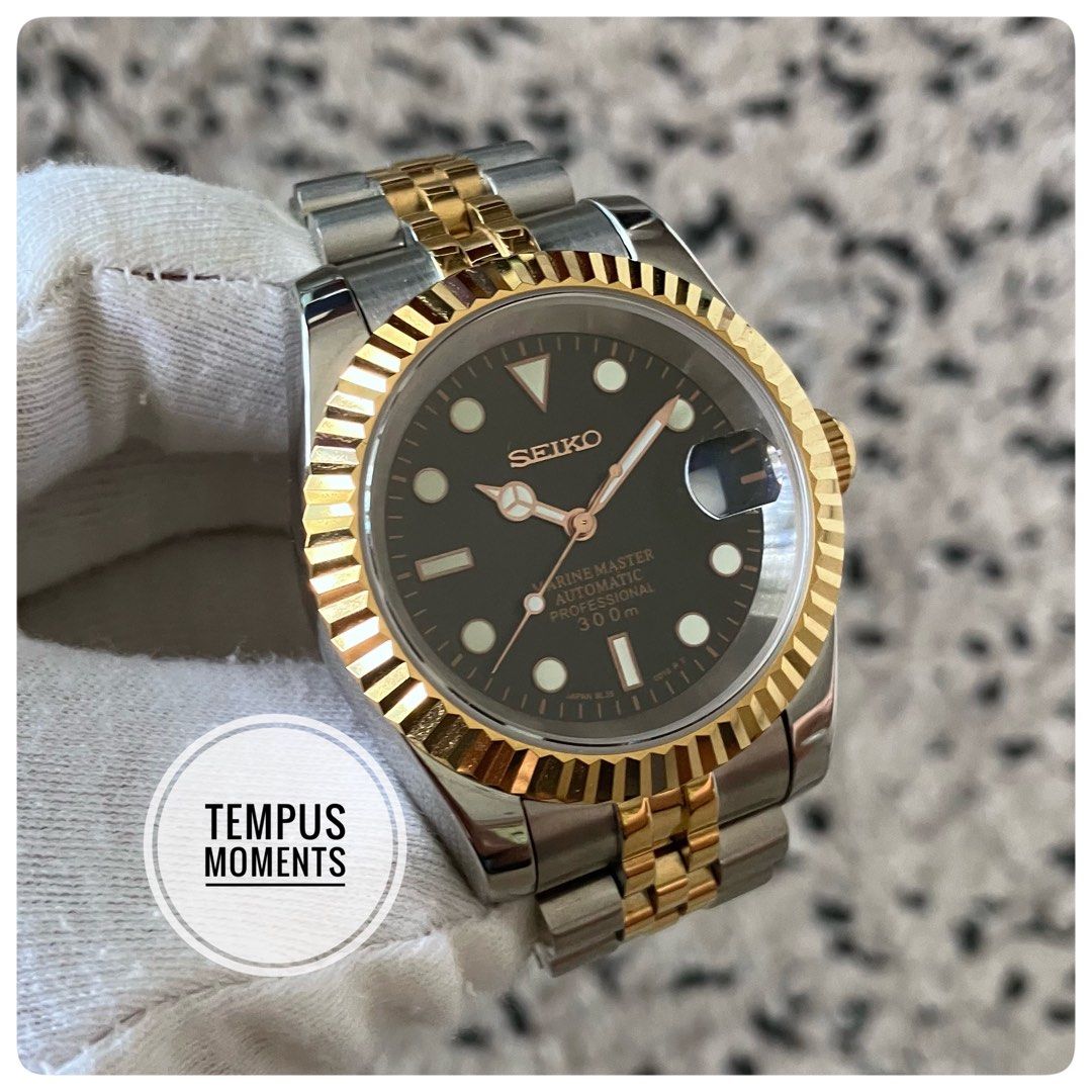 Jubilee Datejust Steel Gold Black automatic watch Seiko mod