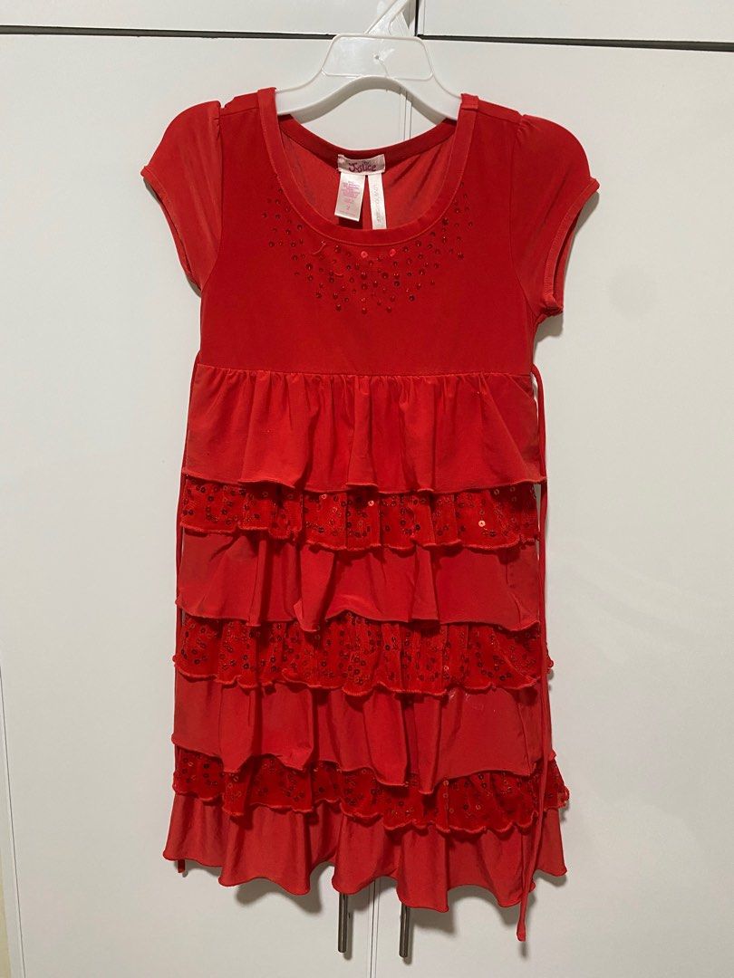 Justice red layered sequin dress for 7yo (Category: Babies & Kids Fashion) located in Paranaque City. Submitted by stuffnshare (Listing ID 1271603844, Image 1). Description: Silky/smooth.