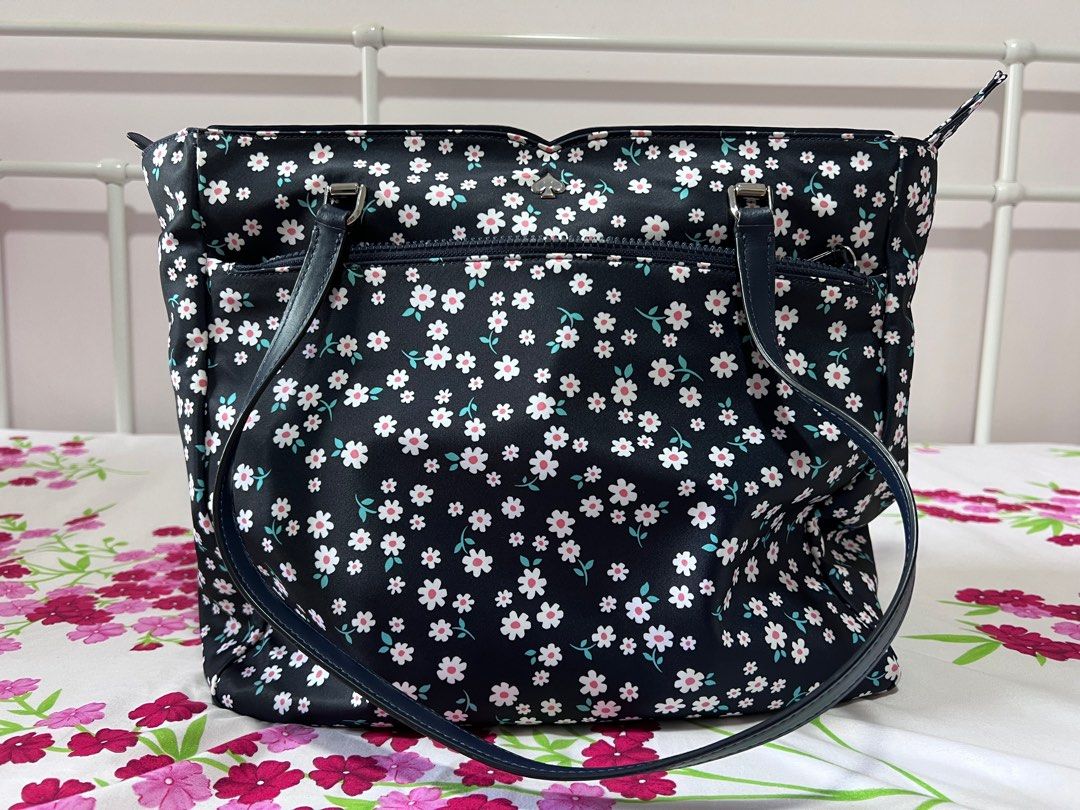 Kate Spade Jae Fleurette Toss Tote Blue Floral Navy Nylon Women s