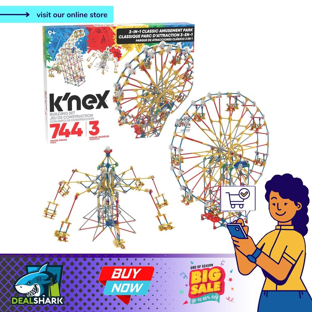K'Nex Thrill Rides 3-in-1 Classic Amusement Park Building Set for Ages 9+,  Engineering Education Toy, 744 Pieces : : Toys & Games