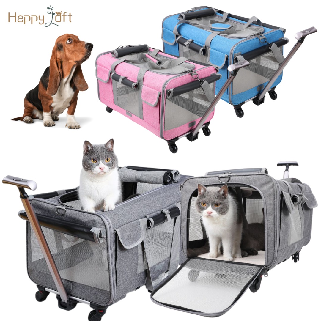 Large Pet Trolley Cat Dog Small Animal Trolley Carrier with Wheels