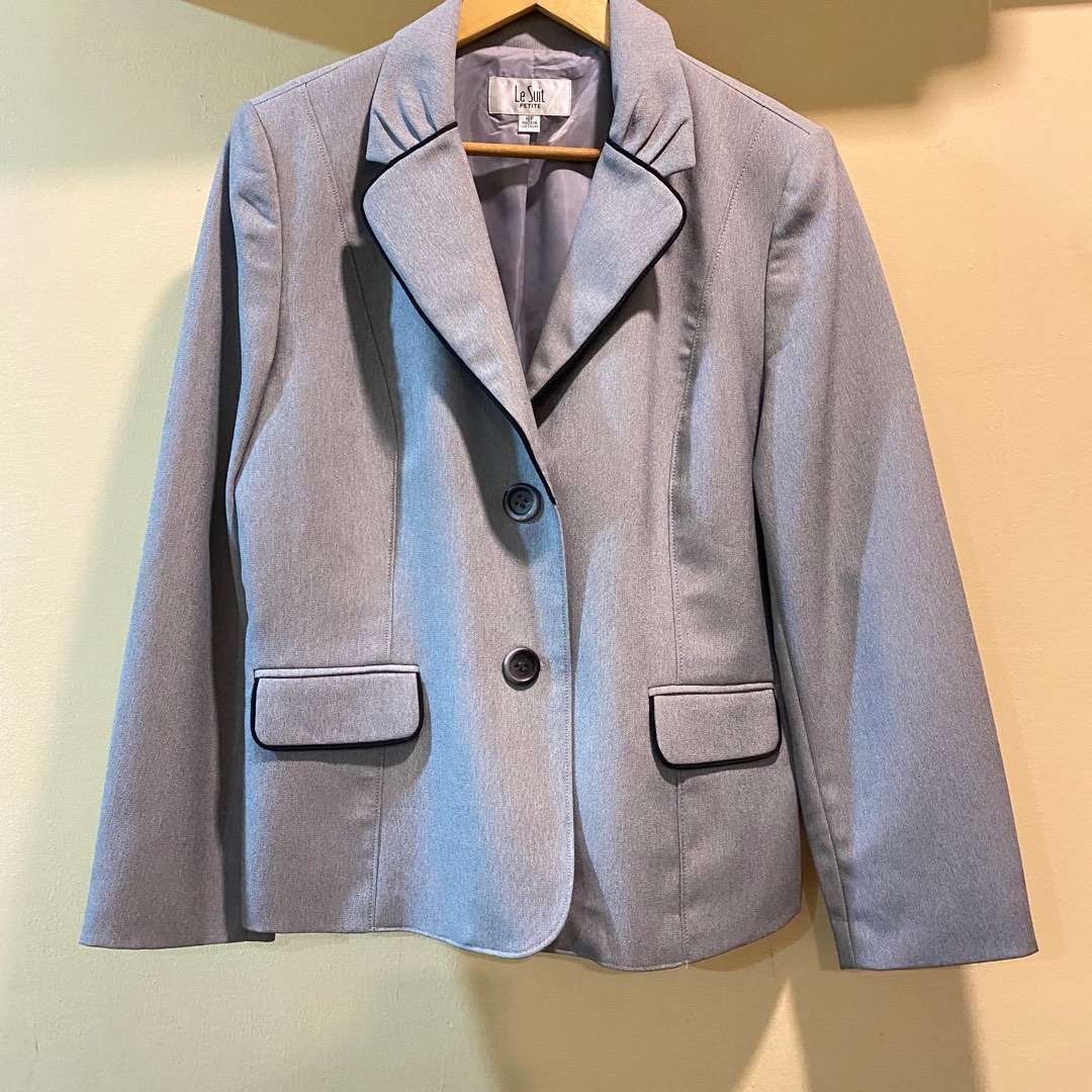 Le Suit Petite Grey Coat Blazer Women s Fashion Coats Jackets