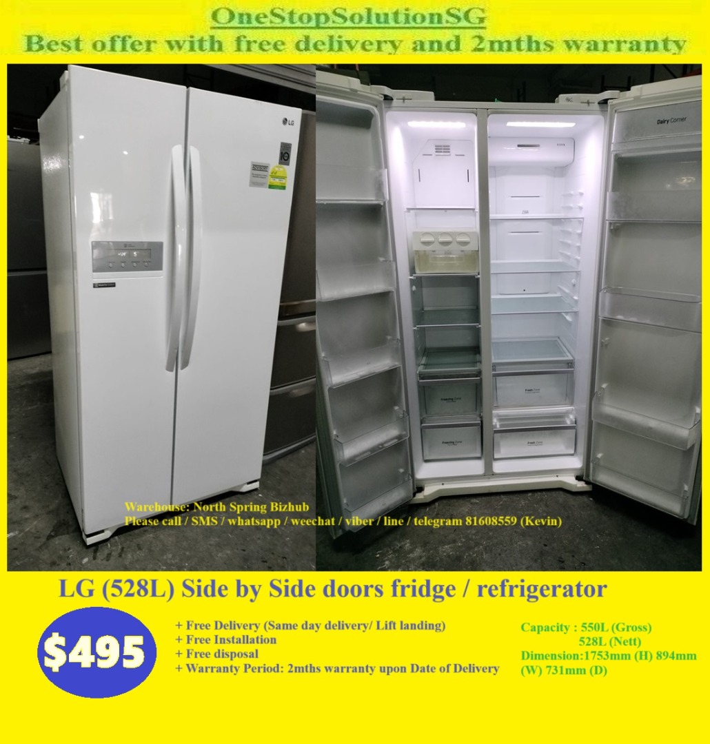 LG (528L) Side by Side doors fridge / refrigerator (495+ Free Delivery